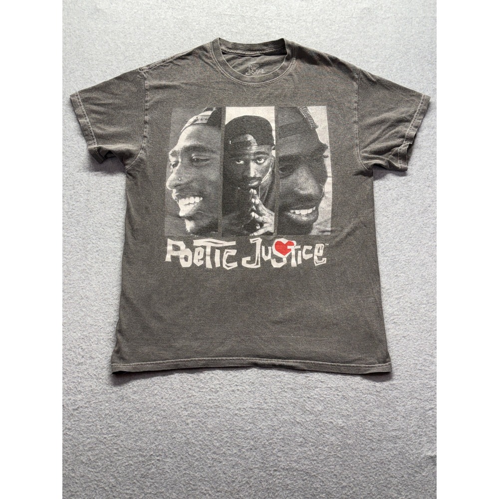Philcos Poetic Justice Tupac Shakur Graphic T-Shirt Gray Acid Wash Mens S/M